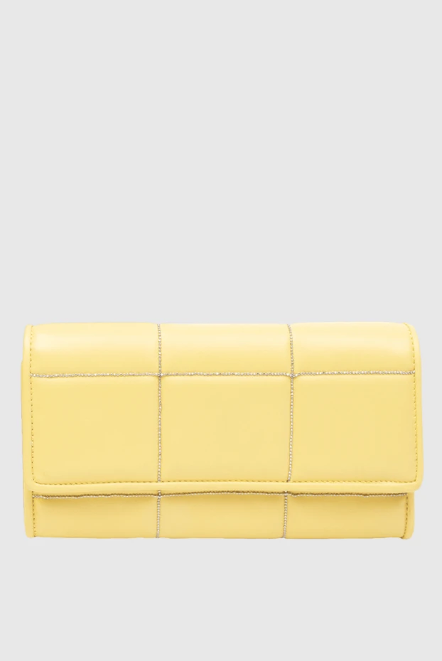 Yellow leather wallet for women with rhinestones