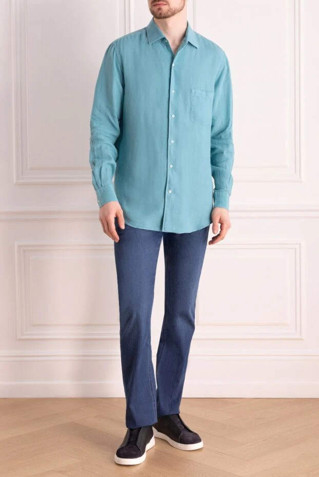 Loro Piana мужские сорочка из льна голубая мужская купить с ценами и фото 168773 - фото 2