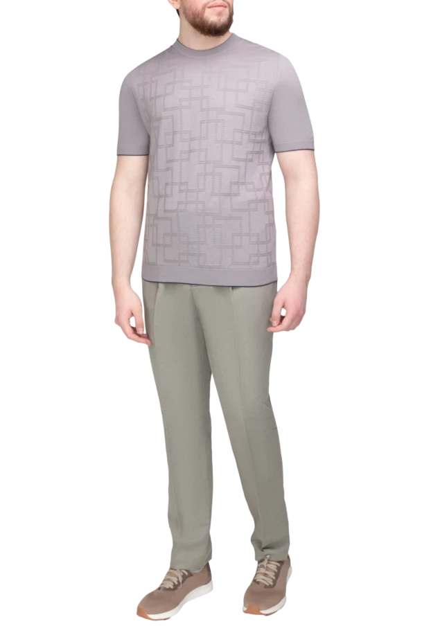 Штани з льону та бавовни сірі чоловічі - фото 2