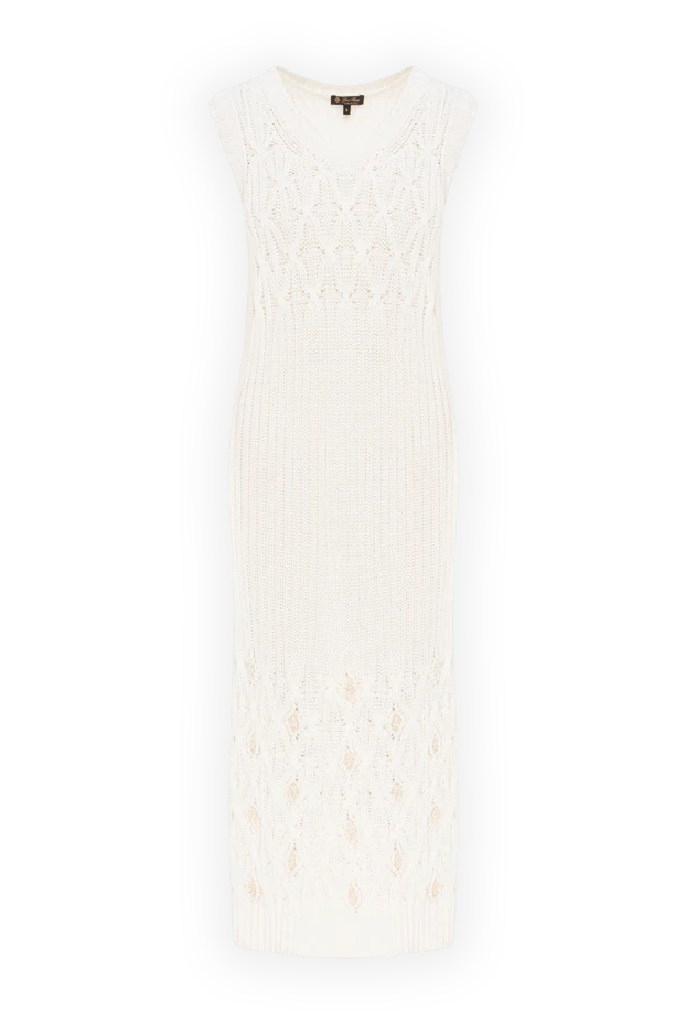 Sleeveless cotton midi dress with openwork knit and side slit - photo 1