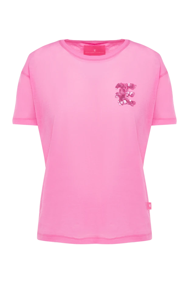 Women's cotton pink t-shirt with logo made of sequins