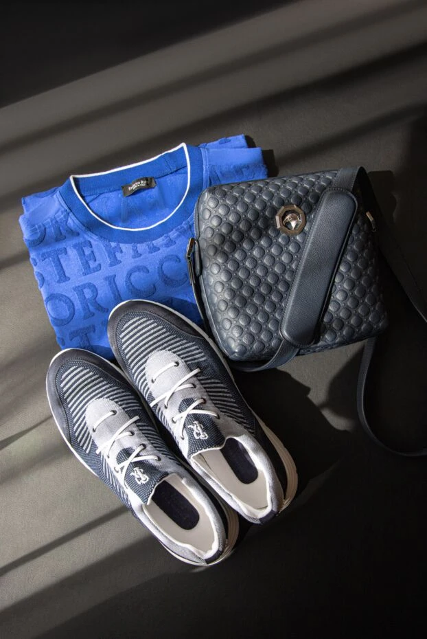 Stefano Ricci blue polyester and leather sneakers for men 169106 - photo 2