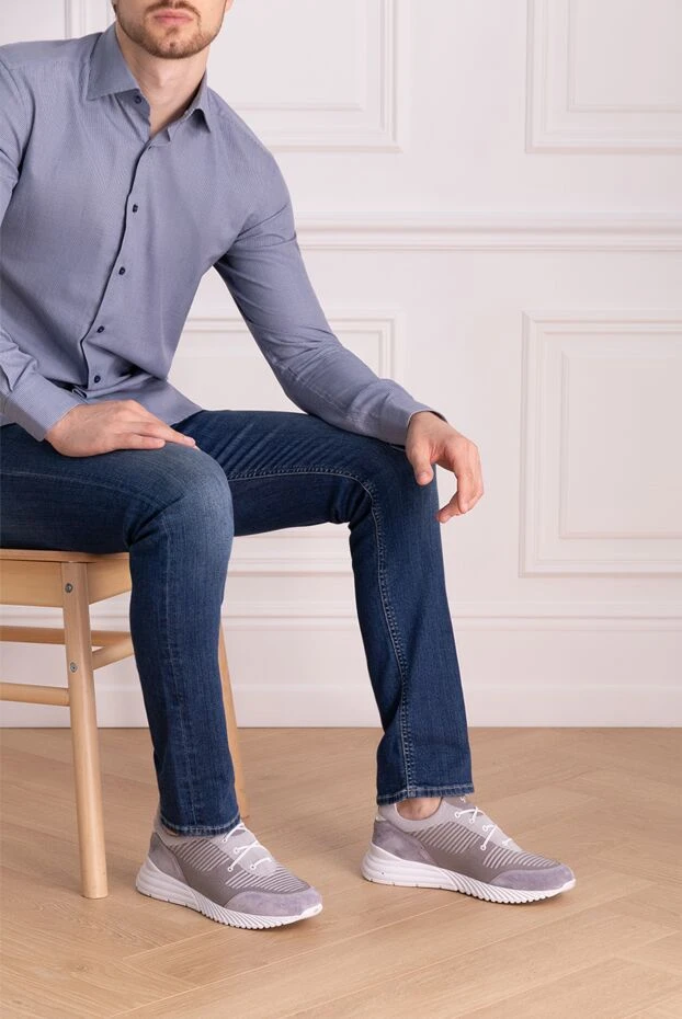 Stefano Ricci gray polyester and leather sneakers for men 169107 - photo 2