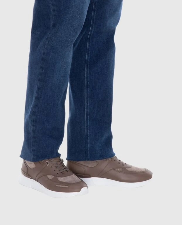 Beige nubuck and leather sneakers for men - photo 2