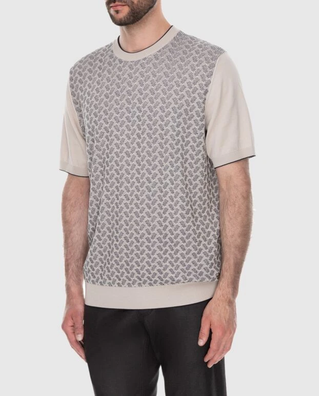 Stefano Ricci джемпер с коротким рукавом из шелка и хлопка бежевый мужской 169144 - фото 3