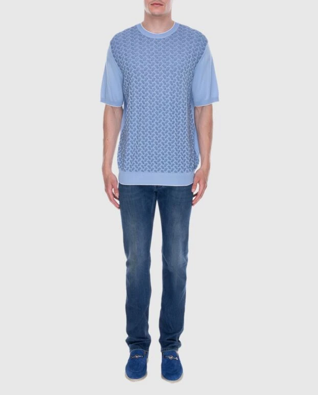 Stefano Ricci джемпер с коротким рукавом из шелка и хлопка голубой мужской 169145 - фото 2