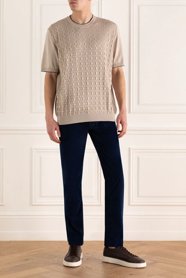 Stefano Ricci джемпер с коротким рукавом из шелка и хлопка бежевый мужской 169147 - фото 2