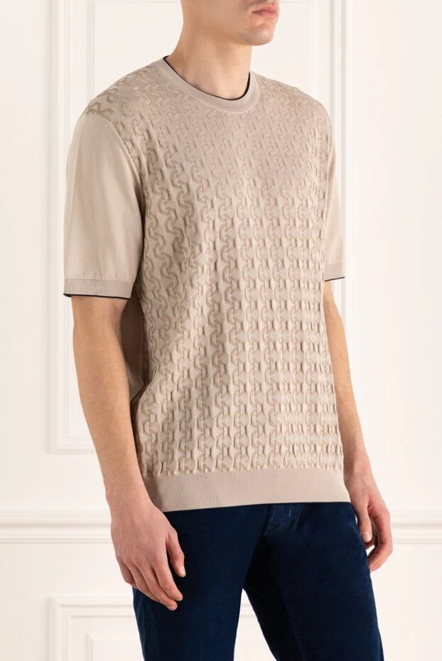 Stefano Ricci джемпер с коротким рукавом из шелка и хлопка бежевый мужской 169147 - фото 3