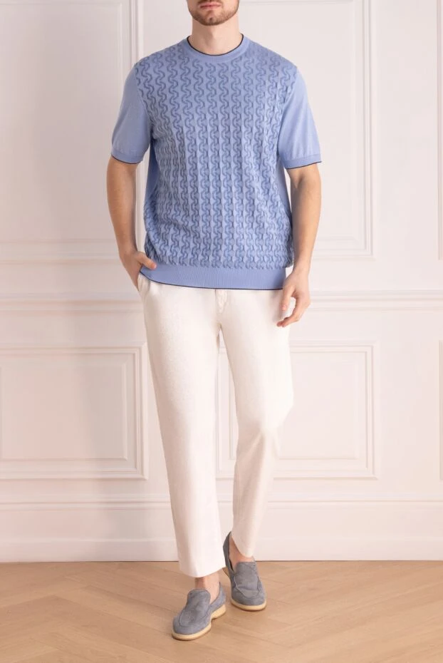 Stefano Ricci джемпер с коротким рукавом из шелка и хлопка голубой мужской 169148 - фото 2