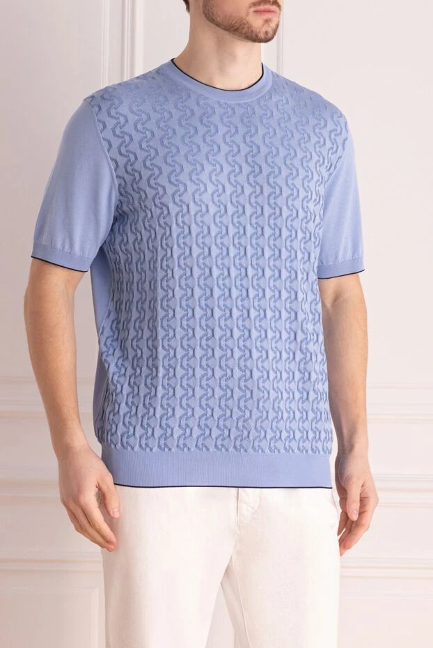 Stefano Ricci джемпер с коротким рукавом из шелка и хлопка голубой мужской 169148 - фото 3