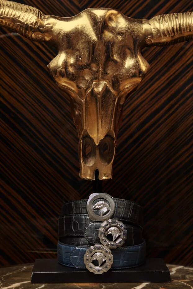 Чоловічий ремінь зі шкіри крокодила чорного кольору із восьмикутною пряжкою Eagle - фото 2