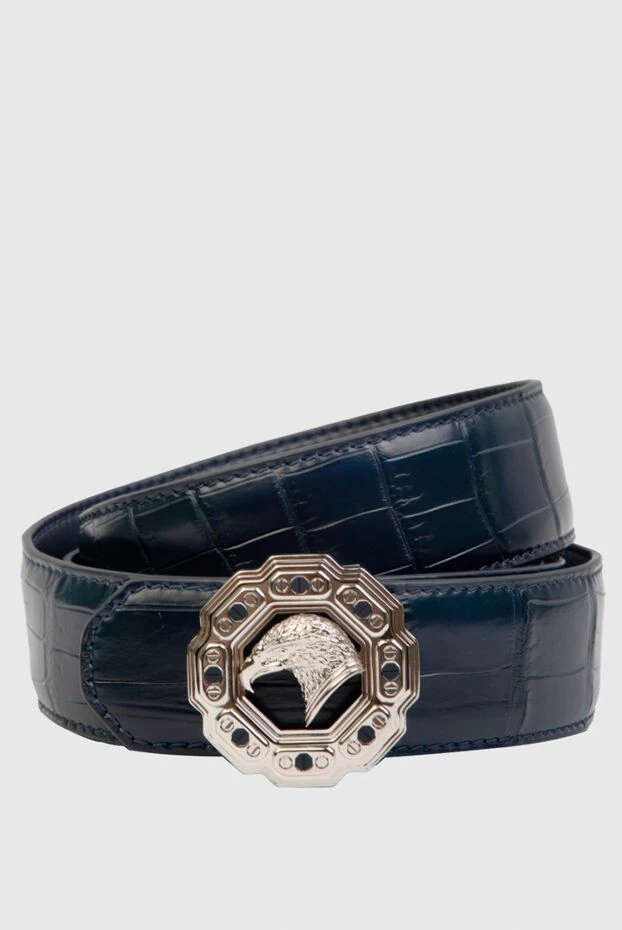 Ремень из кожи крокодила синий мужской - фото 1