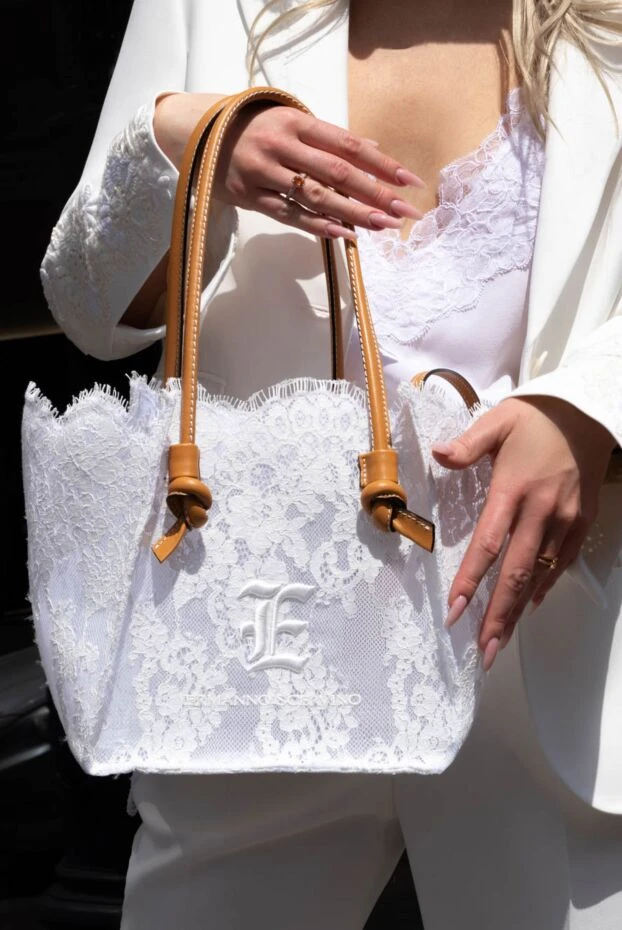 Ermanno Scervino women's white tote bag with lace and logo 169245 - photo 3