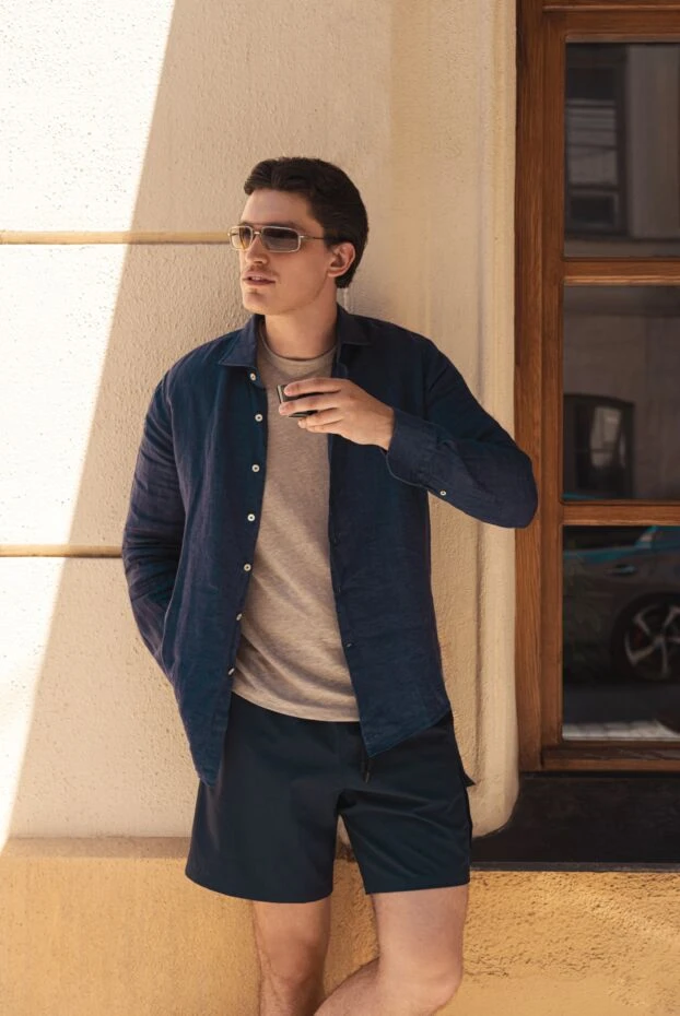 Alessandro Gherardi straight cut linen shirt in deep blue with buttons 169362 - photo 3