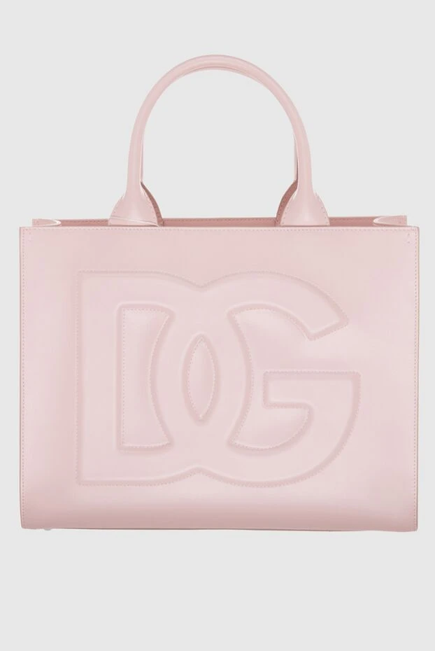 Women's leather pink large tote bag with logo