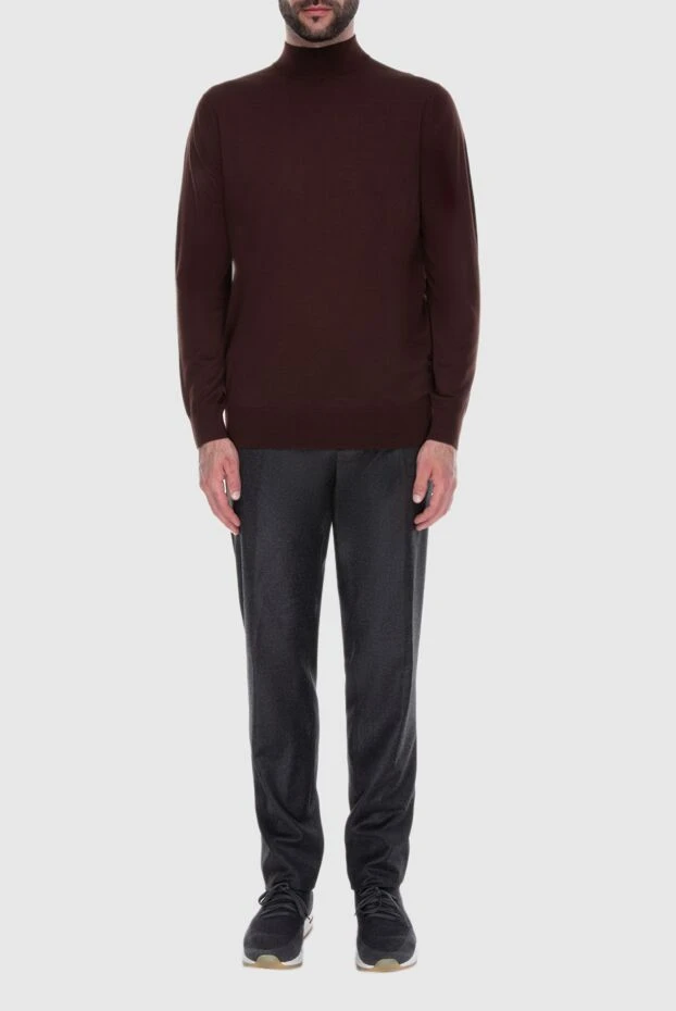 Loro Piana man men's jumper with a high stand-up collar, brown wool buy with prices and photos 169703 - photo 2