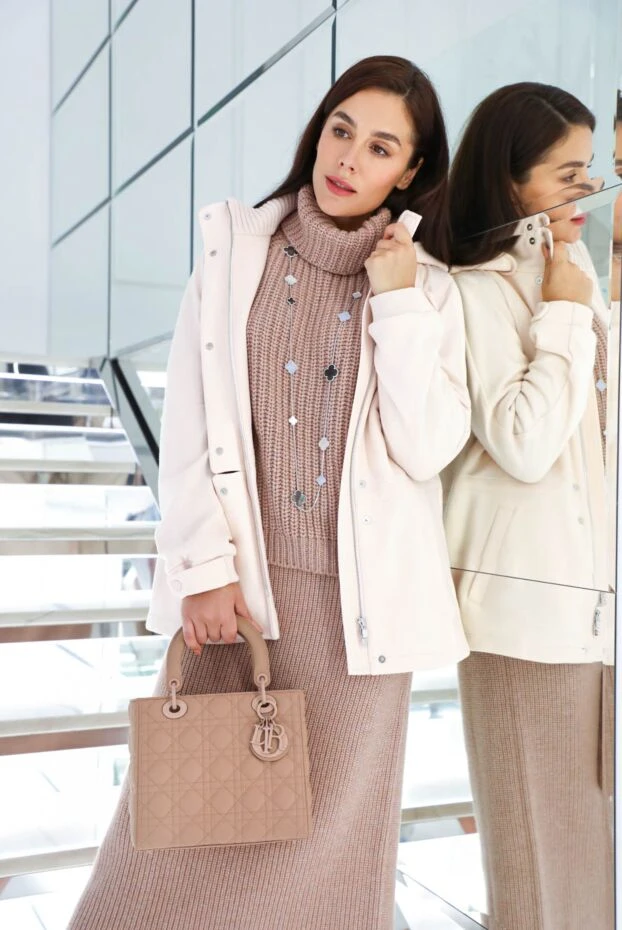 Beige cashmere and polyamide down jacket for women - photo 2