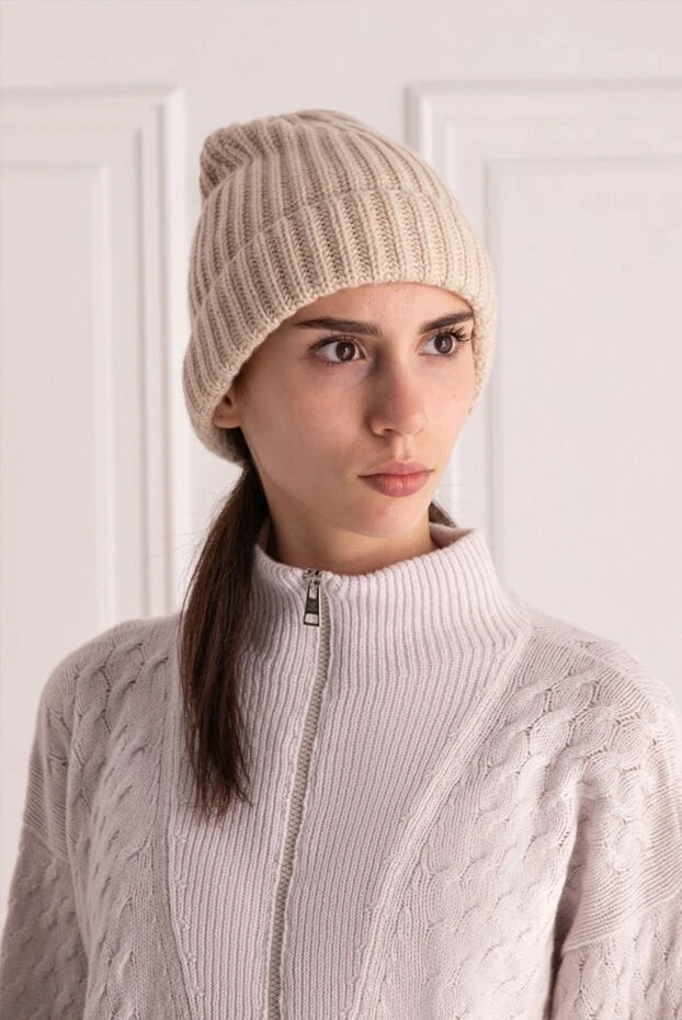 Loro Piana beige cashmere beanie hat for women with ribbing 169746 - photo 2