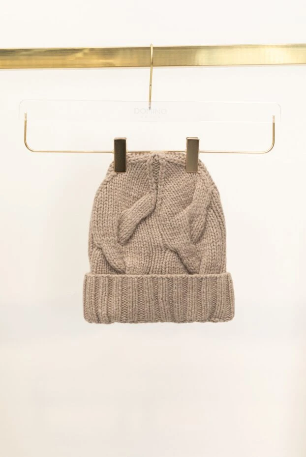 Loro Piana шапка темно бежевая женская кашемировая с фактурной вязкой 169772 - фото 2