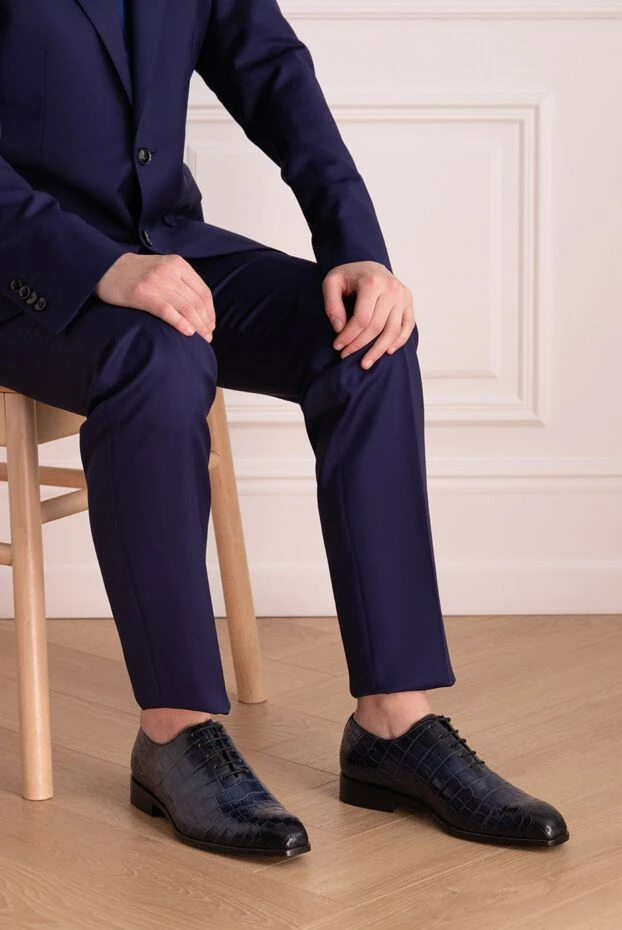 Brioni туфли мужские из кожи и кожи крокодила синие 169790 - фото 2
