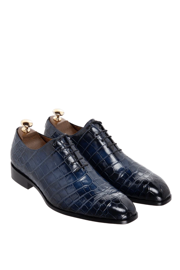 Brioni туфли мужские из кожи и кожи крокодила синие 169790 - фото 3