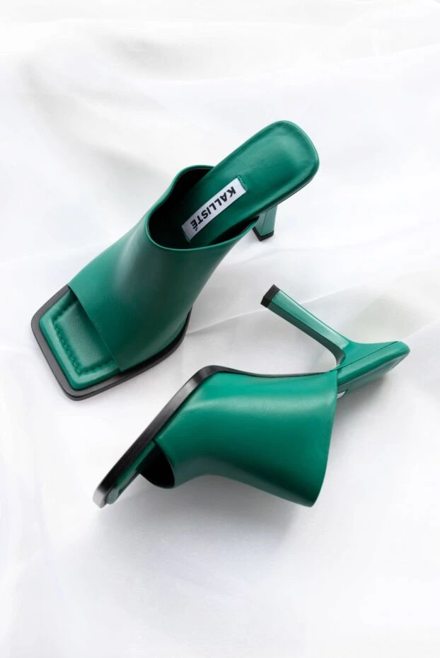 Мюлі жіночі зелені шкіряні з квадратним носком - фото 2