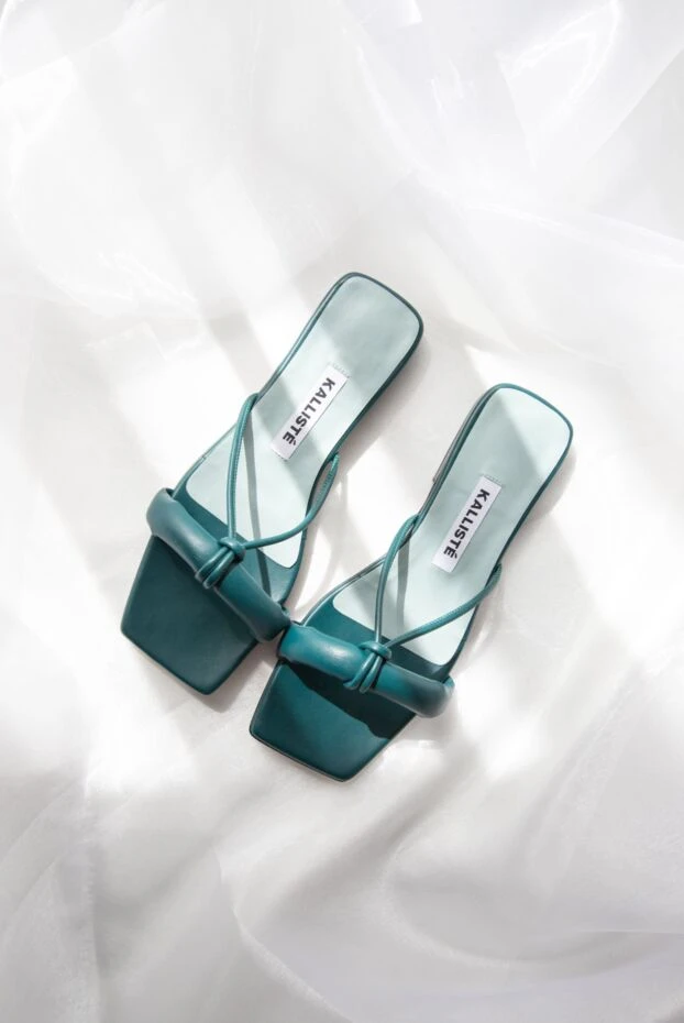 Шлепанцы женские кожаные с квадратным носом зеленые - фото 2