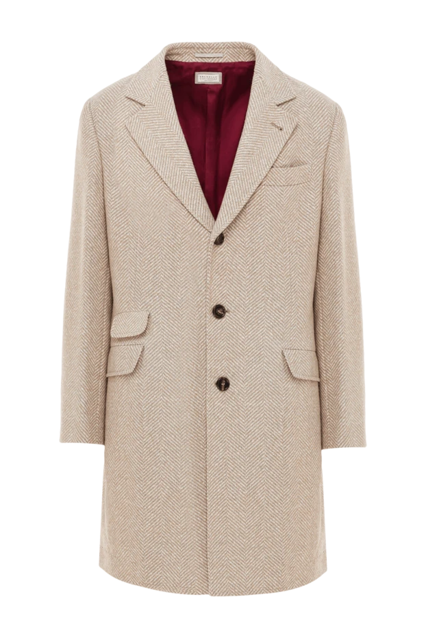 Beige men's fleece, alpaca and acrylic coat - photo 1
