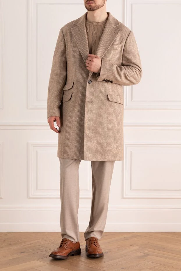 Brunello Cucinelli beige men's fleece, alpaca and acrylic coat 169903 - photo 2