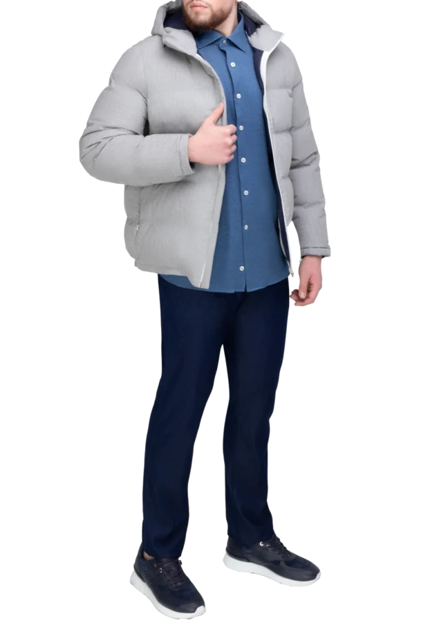 Brunello Cucinelli пуховик мужской из хлопка серый 169907 - фото 2