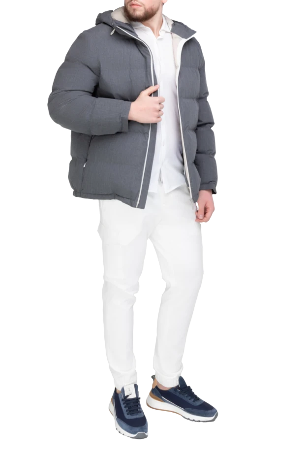 Brunello Cucinelli пуховик мужской из хлопка серый 169908 - фото 2