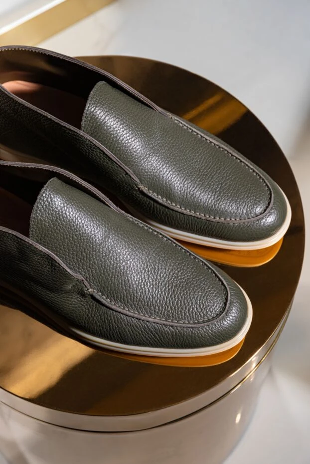 Лоферы с высоким верхом кожаные зеленые мужские - фото 2