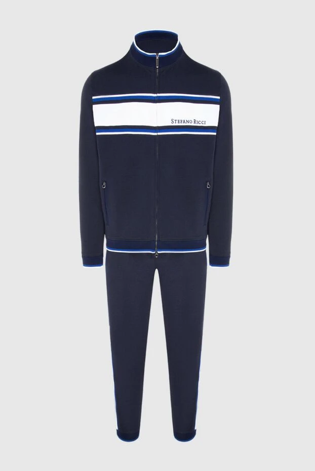 Костюм спортивный мужской из хлопка и эластана синий - фото 1