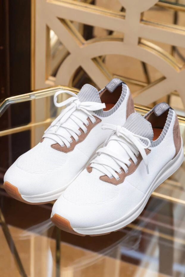 White suede textile sneakers for men - photo 2