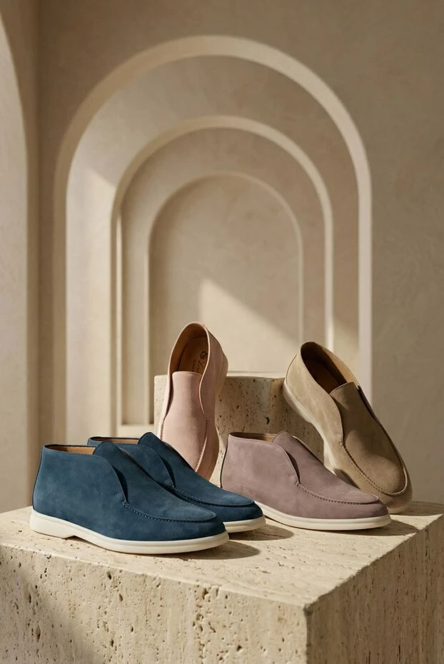 Loro Piana синие замшевые лоферы высокие без шнурков мужские повседневные 170070 - фото 3