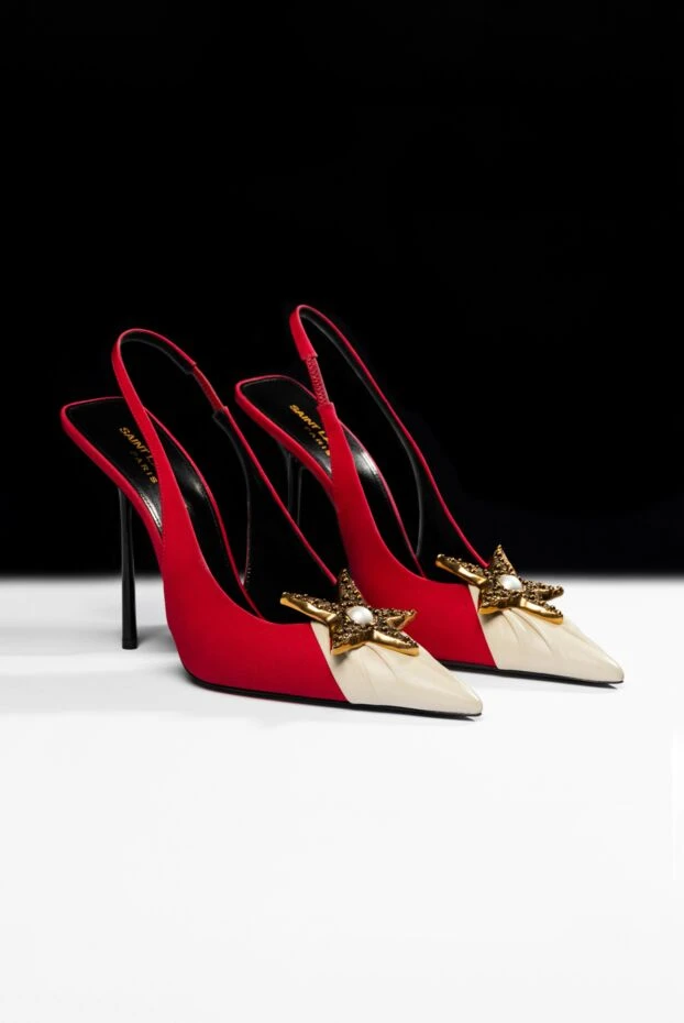 Saint Laurent туфлі жіночі бордові шкіряні з білим носком та зіркою 170073 - фото 2