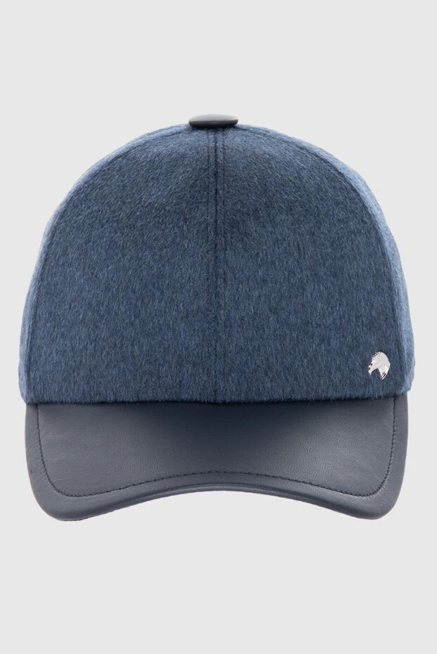 Кепка из натуральной кожи и кашемира синяя мужская - фото 1