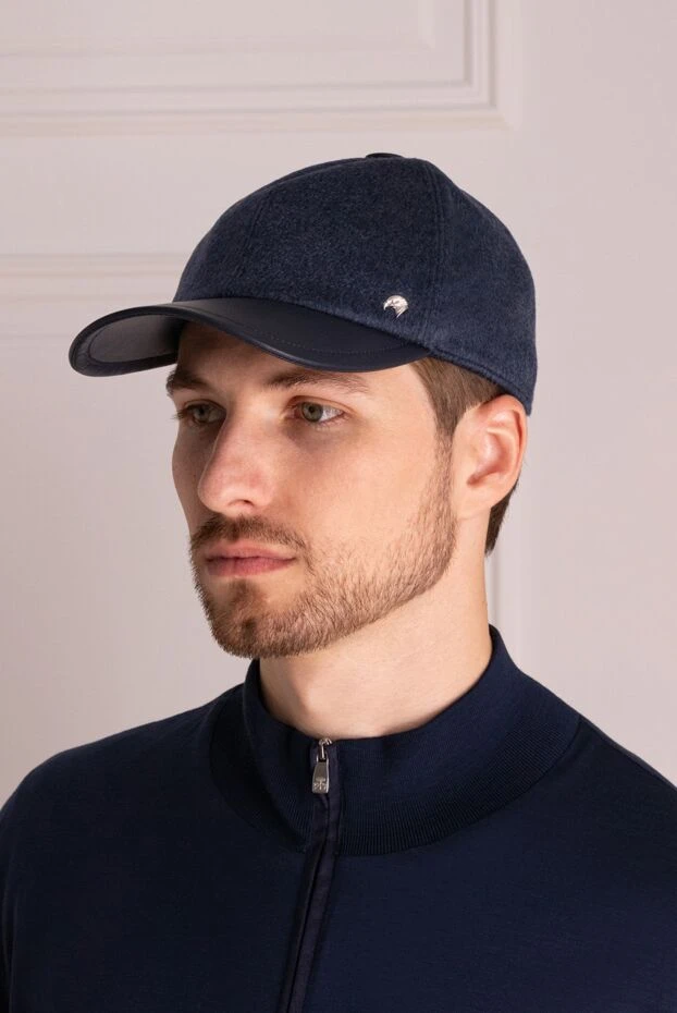 Stefano Ricci blue men's genuine leather and cashmere cap 170087 - photo 2