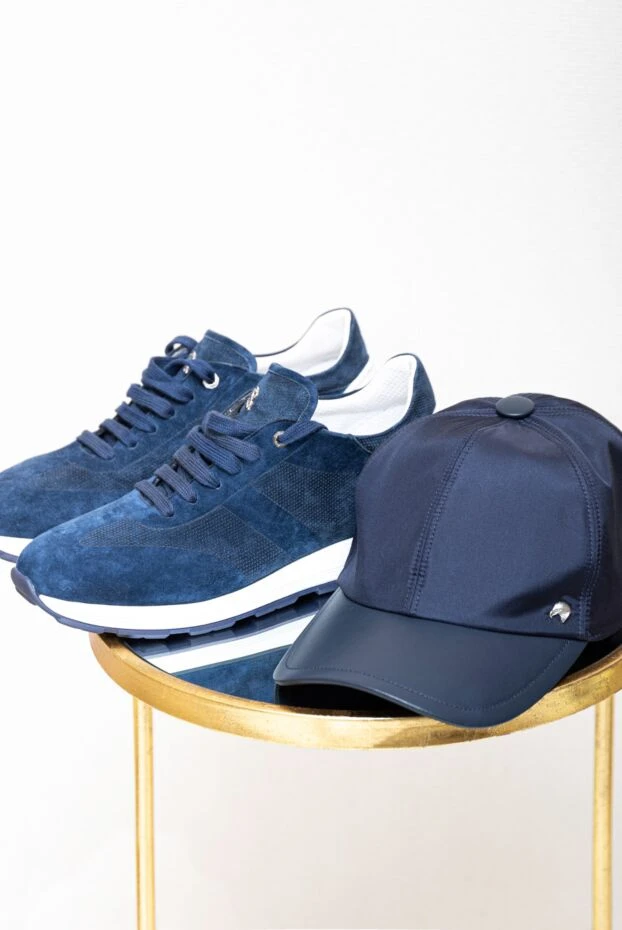 Кеппі зі шкіри та шовку синя чоловіча - фото 2