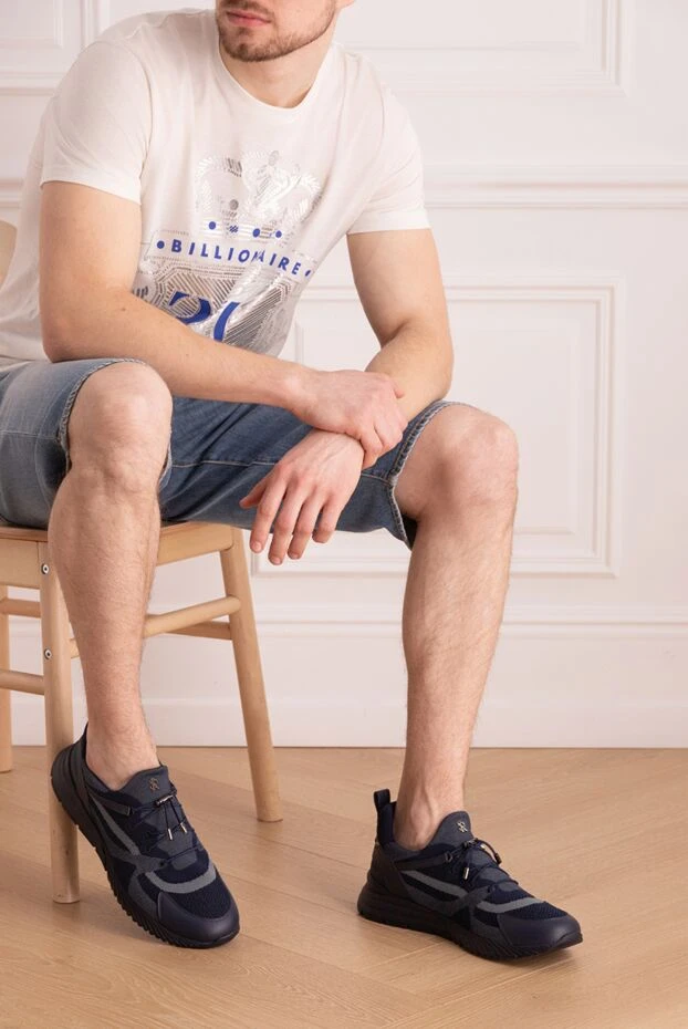 Stefano Ricci blue textile and leather sneakers for men 170091 - photo 2