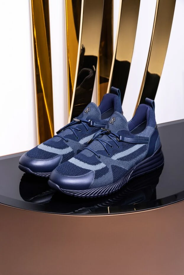 Кроссовки из текстиля и кожи синие мужские - фото 2