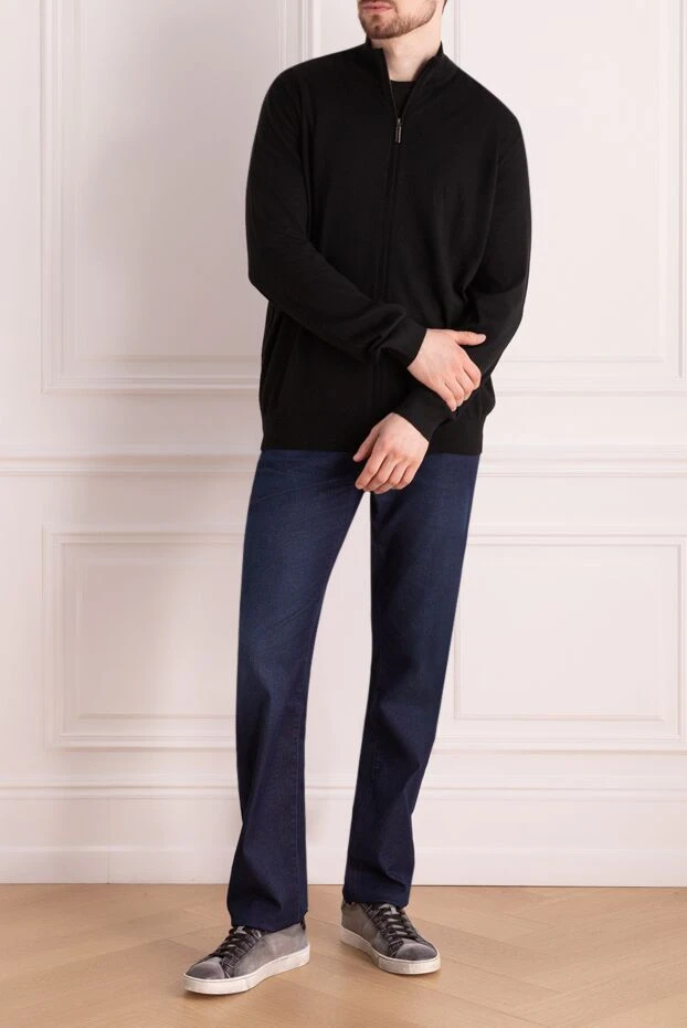 Кардиган мужской из кашемира и шелка черный - фото 2