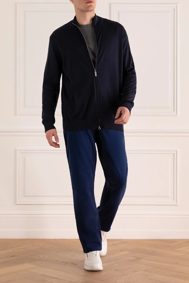 Кардиган мужской из кашемира и шелка синий - фото 2