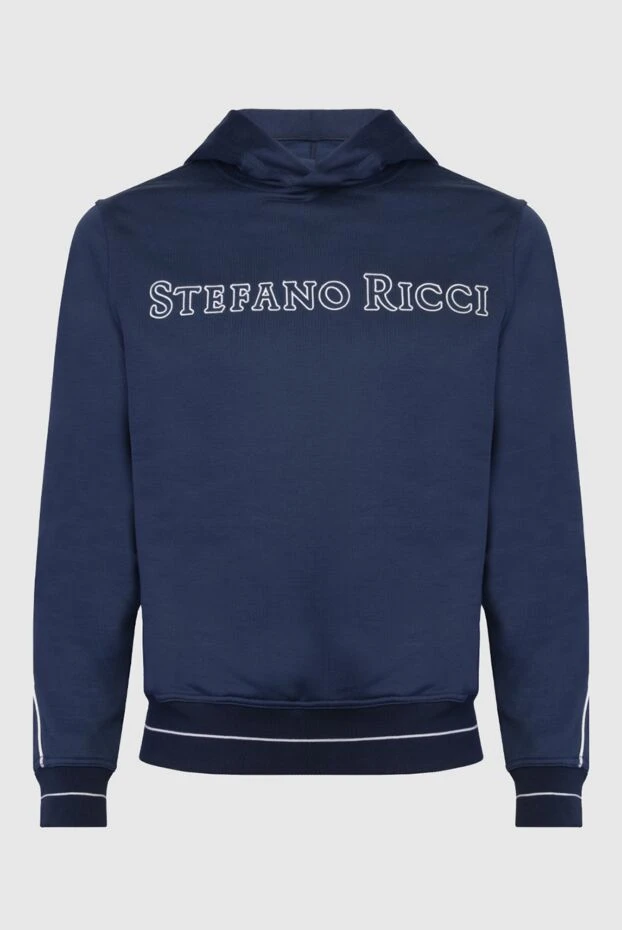 Худи мужской из хлопка и шелка синий - фото 1