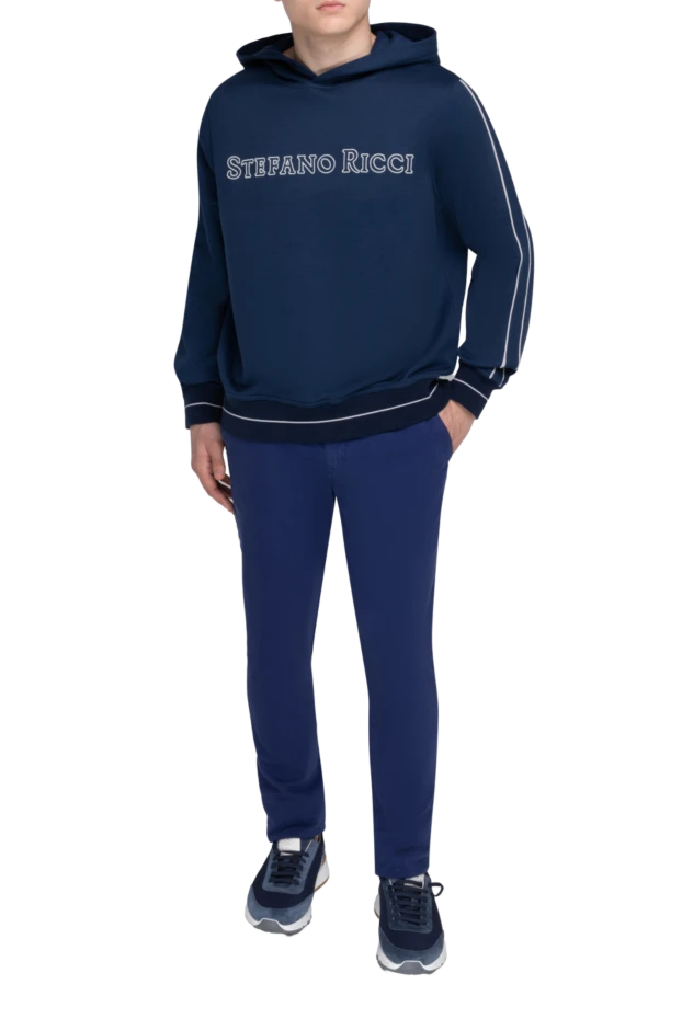 Худи мужской из хлопка и шелка синий - фото 2