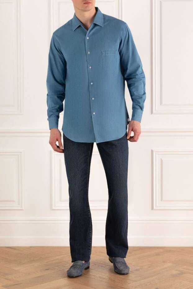 Loro Piana men's blue cotton shirt with breast pocket 195734 - photo 3