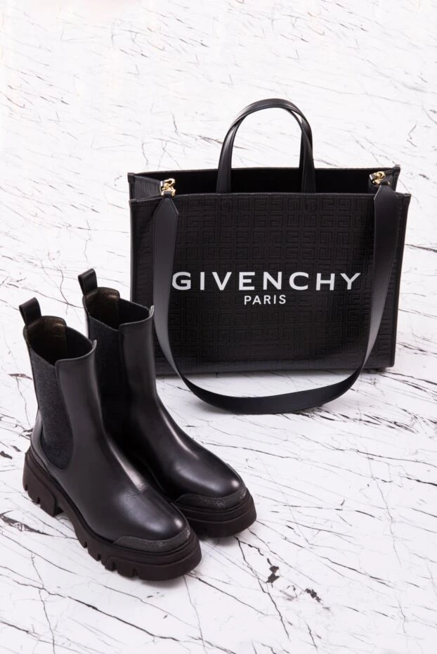 Ботинки женские чёрные кожаные с эластичными вставками и стразами - фото 2