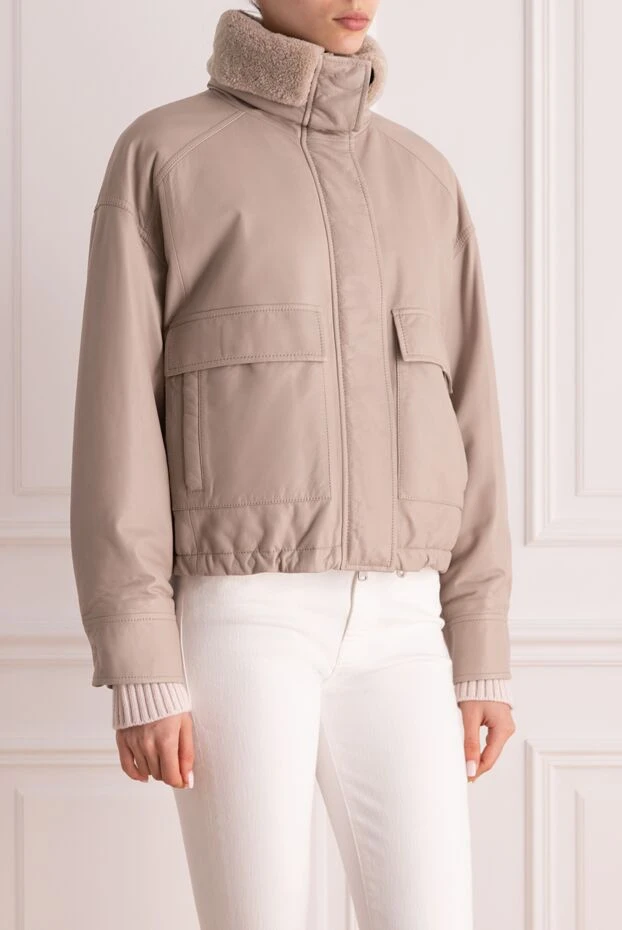 Brunello Cucinelli women's beige fur-lined leather jacket 170304 - photo 3