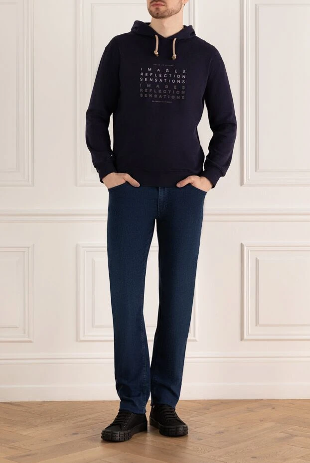 Худи мужское из хлопка и эластана синий - фото 2