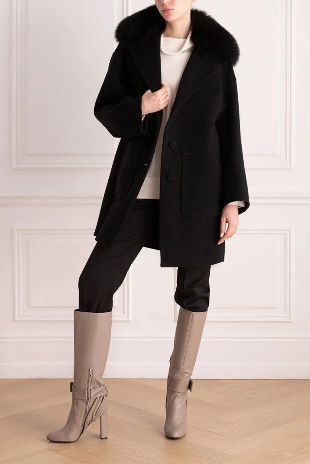 Ermanno Scervino black wool and cashmere coat for women 170404 - photo 2